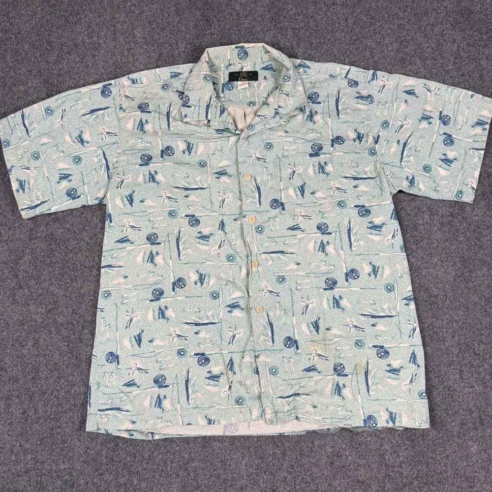 Vintage Orvis Shirt XL Mens USA Made Fly Fishing Lure Reel All Over Print Blue